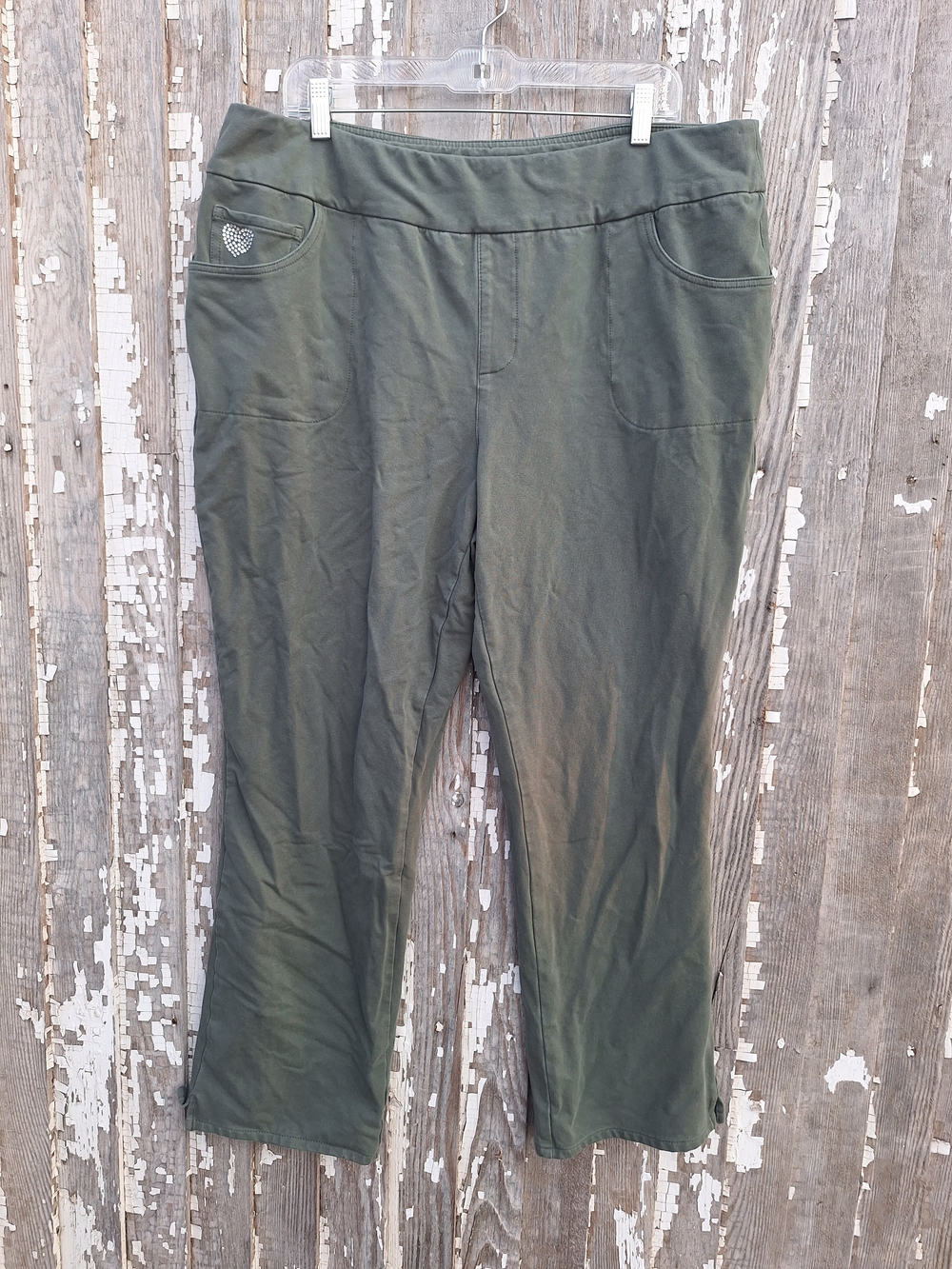 Dream Jeannes Quacker Factory Olive Green Pull-On Pants Size 1X Tall